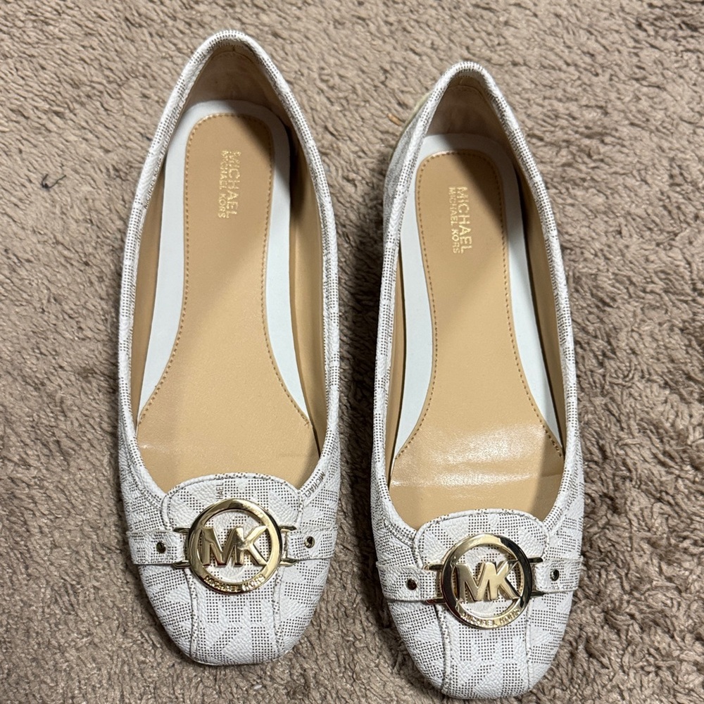 Michael Kors White and Gold Loafers